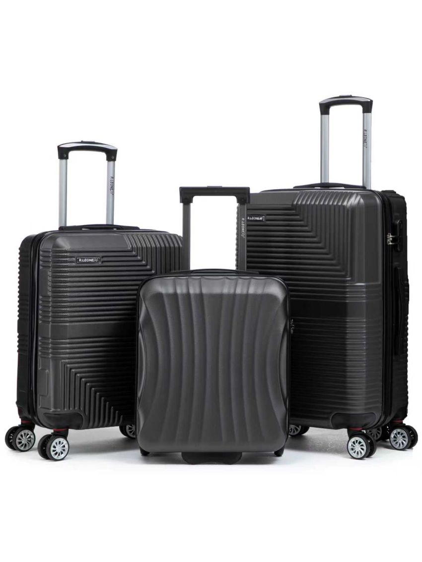 R.Leone Valigia da 1 Fino a Set 4 Trolley Rigido grande, medio, bagaglio a mano 55x40x23 cm Wizz, ITA Airways e bagaglio 45x36x20 cm EasyJet in ABS 8005-SET 3 L M XS-Grigio