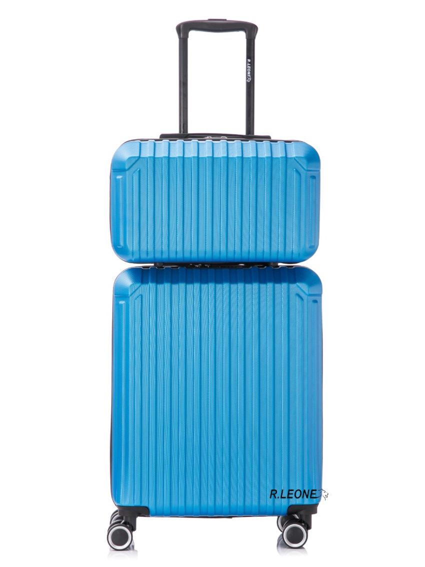  R.Leone Valigia Ryanair 55x40x20 cm + 40x20x25 cm 1pezzo a  Set 2 Pezzi Trolley Bagaglio a mano 4 Ruote e Beauty Case in ABS 2208 1