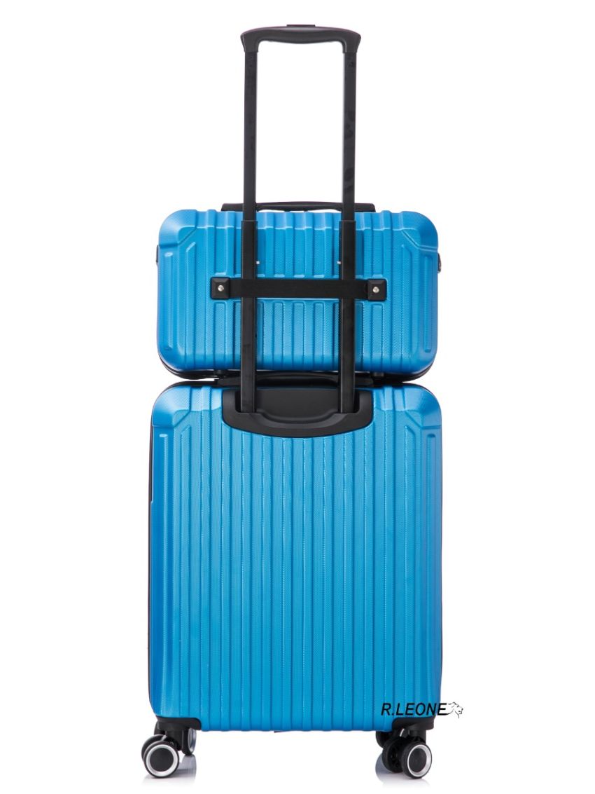 R.Leone Valigia Ryanair 55x40x20 cm + 40x20x25 cm 1pezzo a  Set 2 Pezzi Trolley Bagaglio a mano 4 Ruote e Beauty Case in ABS 2208 1