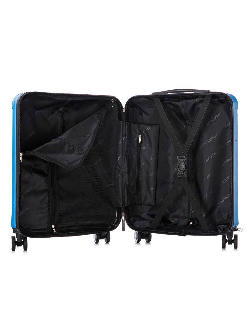  R.Leone Valigia Ryanair 55x40x20 cm + 40x20x25 cm 1pezzo a  Set 2 Pezzi Trolley Bagaglio a mano 4 Ruote e Beauty Case in ABS 2208 1