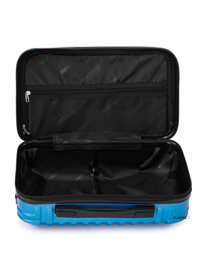  R.Leone Valigia Ryanair 55x40x20 cm + 40x20x25 cm 1pezzo a  Set 2 Pezzi Trolley Bagaglio a mano 4 Ruote e Beauty Case in ABS 2208 1