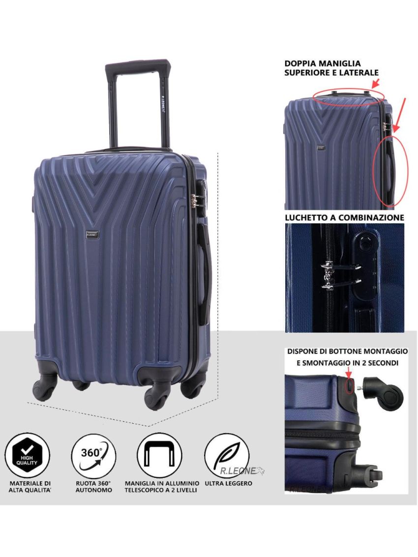 R.Leone Valigia Trolley Espandibile bagaglio a mano 4 ruote in stoffa adatto easyjet 45X36X20 in ABS 9001