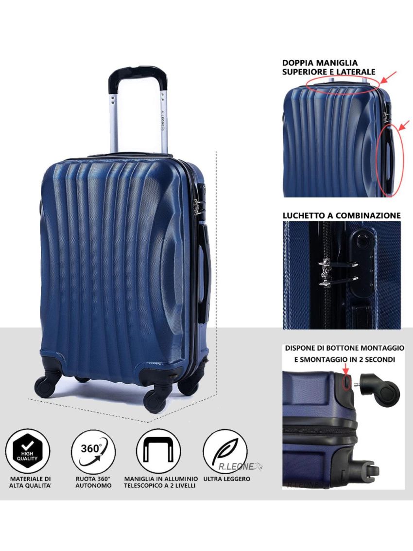 R.Leone 60x40x20 ruota smontabile 55x40x20 cm Ryanair Valigia Bagaglio a mano 4 Ruote Rimovibili Capienza Massima Trolley in ABS 2037MAX