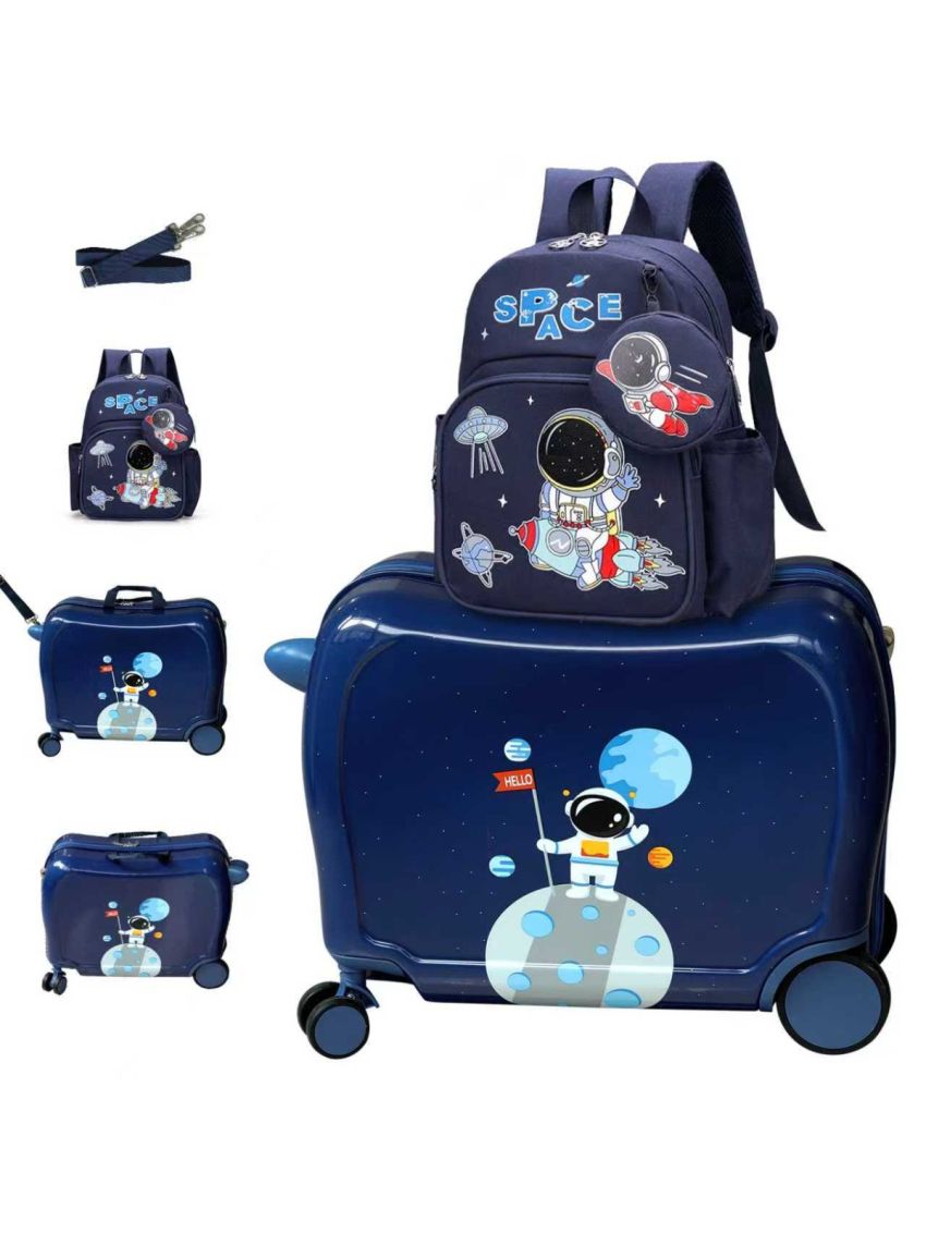 R.Leone Valigia Cavalcabile per Bambina EasyJet 45x36x20 cm + 30x23x14 cm Set 2 Pezzi Trolley Bagaglio a mano 4 Ruote e Zaino 3252