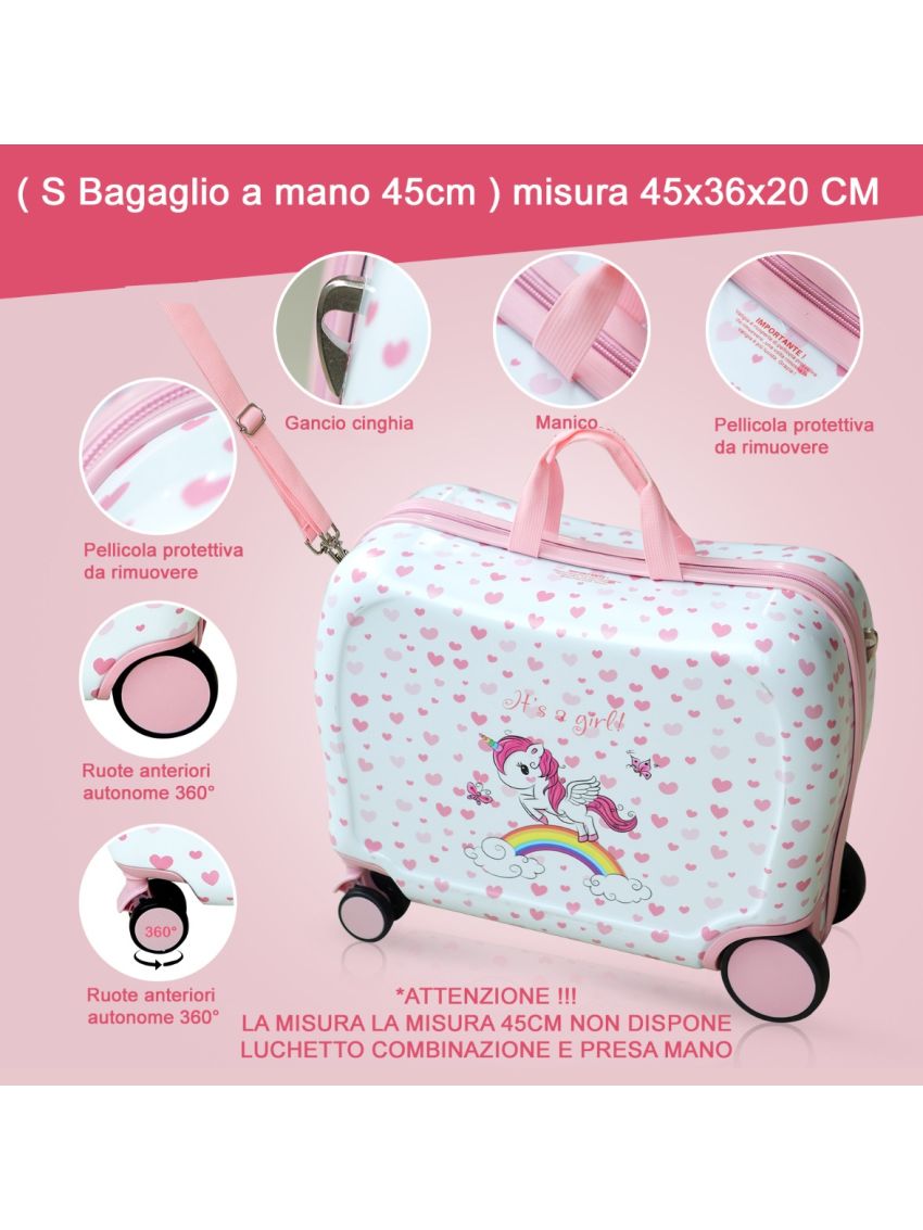 R.Leone Valigia Cavalcabile per Bambina EasyJet 45x36x20 cm + 30x23x14 cm Set 2 Pezzi Trolley Bagaglio a mano 4 Ruote e Zaino 325