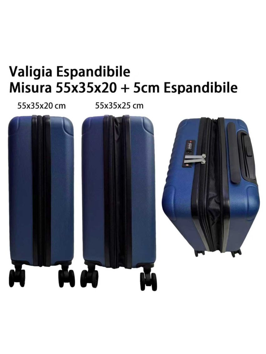 R.Leone Valigia 55x35x20 espandibile 55x35x25 cm Trolley Bagaglio a mano 4 Ruote in ABS Air Asia, Air France, Ita airways, KLM, EasyJet, Ryanair 3182 