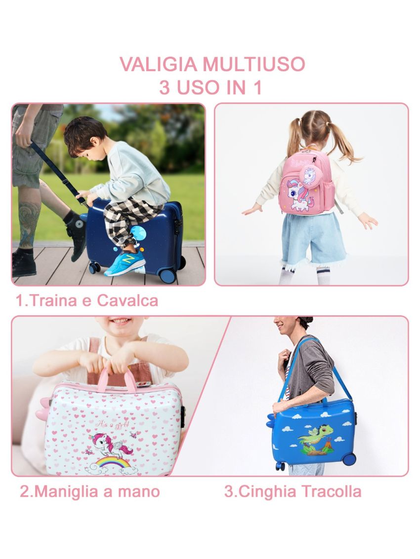 R.Leone Valigia Cavalcabile Bambino Bambina Ryanair 55x40x20cm + Zaino 311