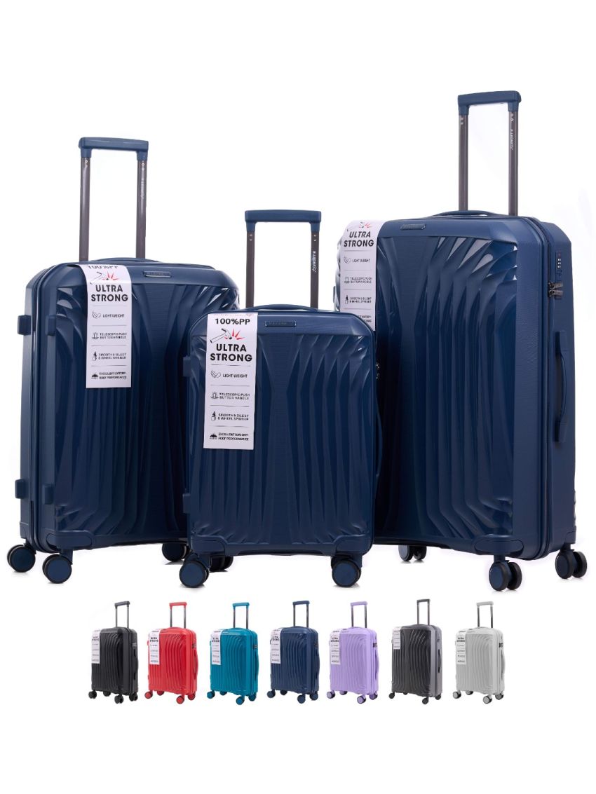 R.Leone Valigia da 1 Fino a Set 3 Bagaglio a mano 55x40x20 Ryanair, Medio, Grande Ultra Strong Antiurto Resistente Trolley rigido leggero 8 ruote in Polipropilene 8812