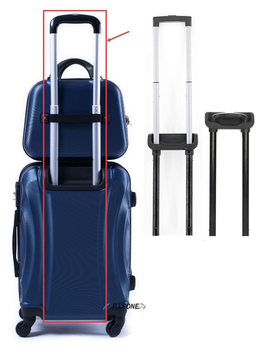 Ruota, Tubo, Manico tubo ,Base ruota , Piedi d'appoggio ,Luchetto, Base d'appoggio. Manici Valigia accessori ricambio R.Leone