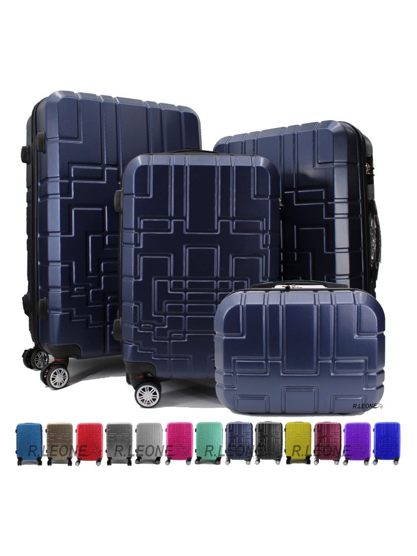 R.Leone Valigia da 1 pezzo Fino a Set 4 Trolley Rigido grande, medio, bagaglio a mano e beauty case 4 ruote in ABS 611