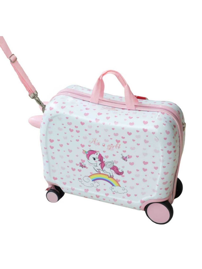 R.Leone Valigia Cavalcabile per Bambina EasyJet 45x36x20 cm + 30x23x14 cm Set 2 Pezzi Trolley Bagaglio a mano 4 Ruote e Zaino 3252