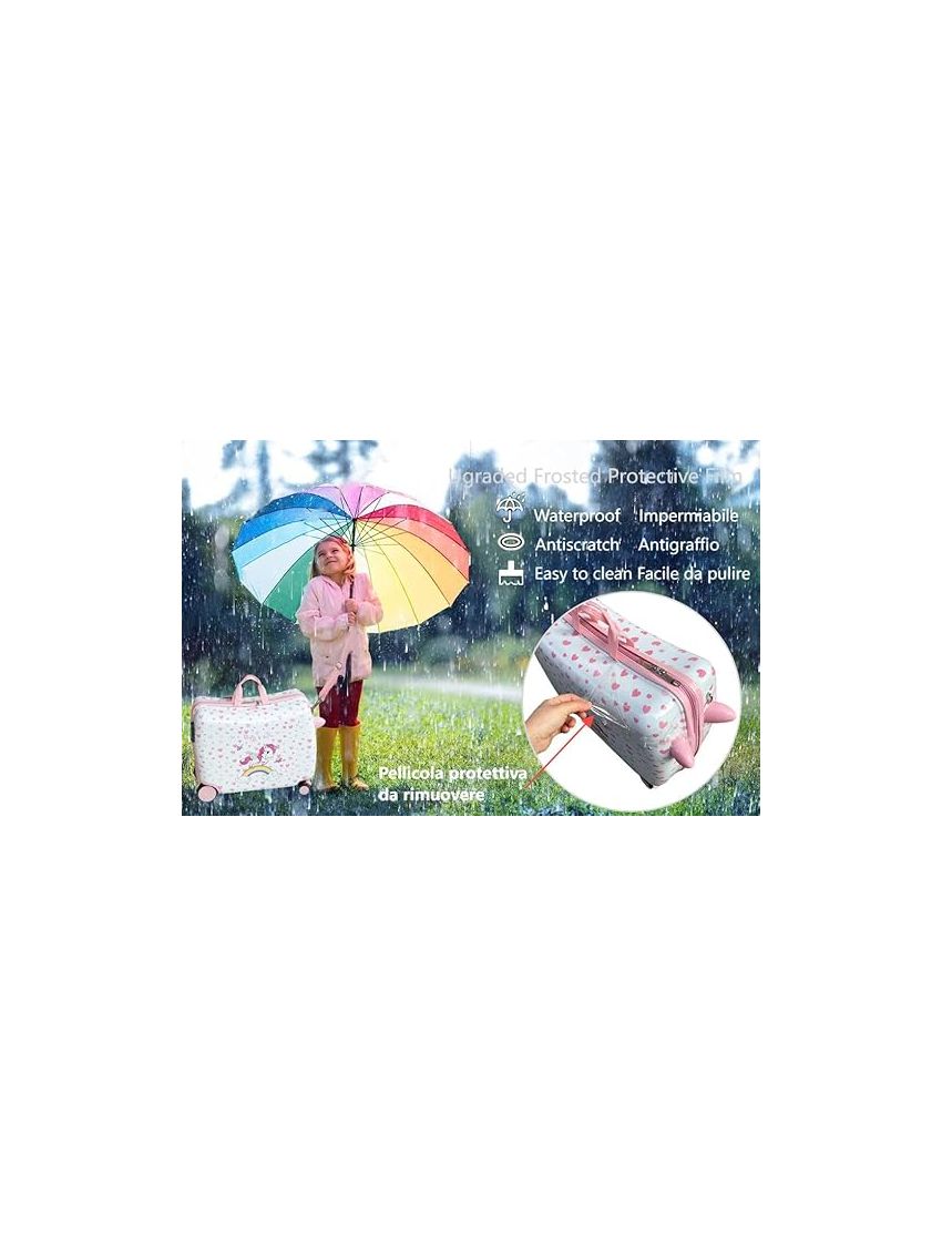 R.Leone Valigia Cavalcabile per Bambina EasyJet 45x36x20 cm + 30x23x14 cm Set 2 Pezzi Trolley Bagaglio a mano 4 Ruote e Zaino 3252
