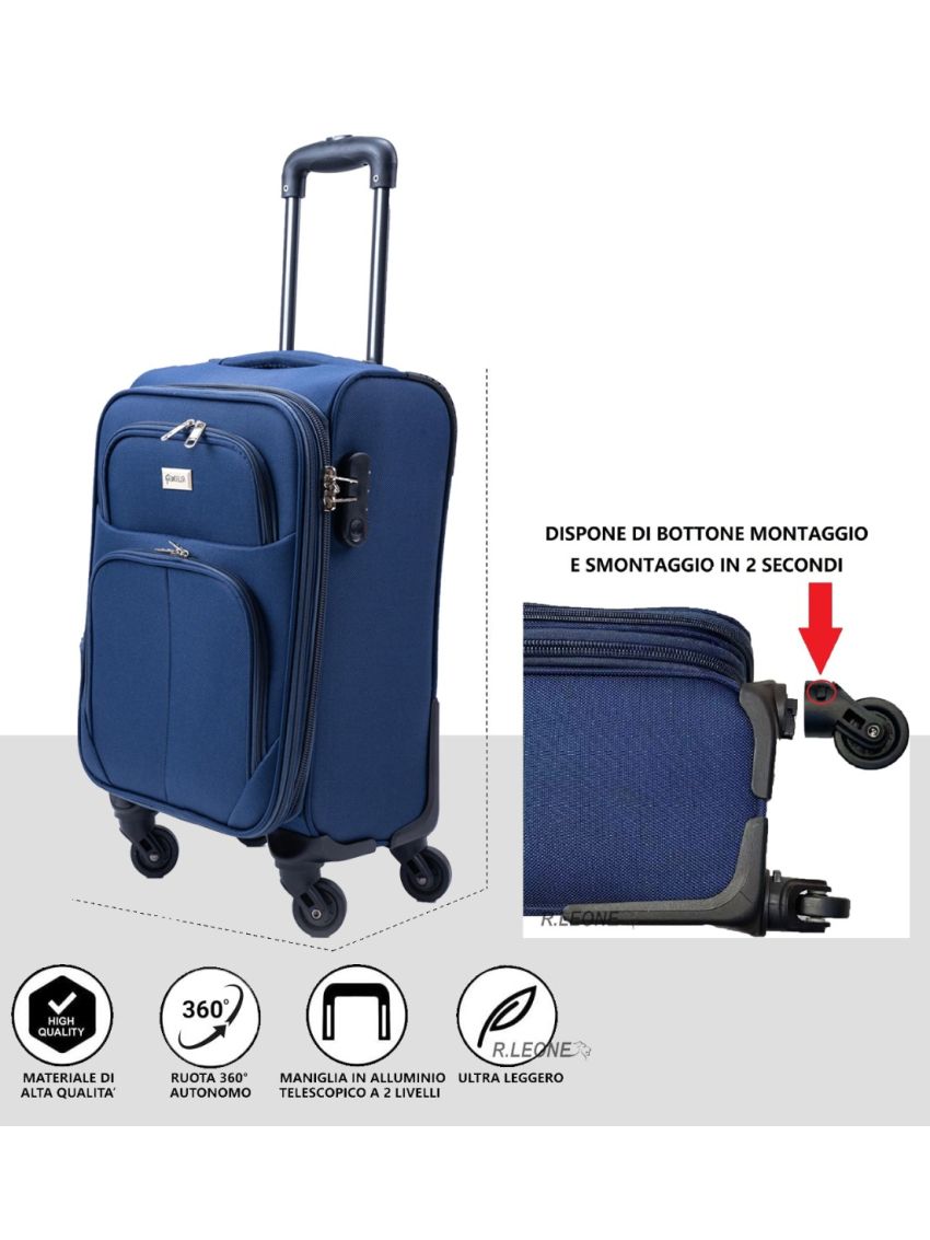 R.Leone Valigia Trolley Espandibile bagaglio a mano 4 ruote in stoffa adatto easyjet 45X36X20 214
