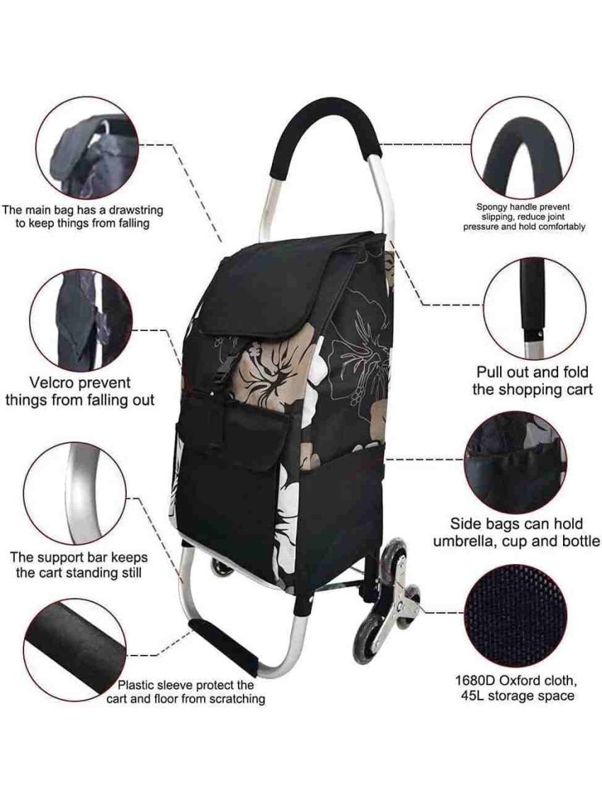 Carrello spesa 3 Ruota per scale con robusto telaio in alluminio e borsa in tela impermeabile rimovibile ideale per lo shopping comodo e pratico D016A