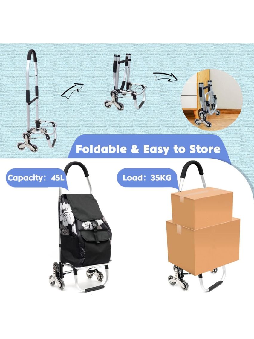 Carrello spesa 3 Ruota per scale con robusto telaio in alluminio e borsa in tela impermeabile rimovibile ideale per lo shopping comodo e pratico D016B