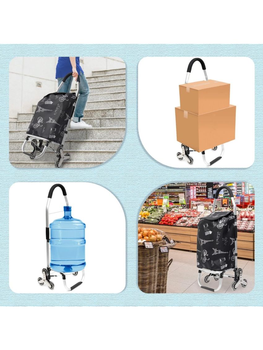 Carrello spesa 3 Ruota per scale con robusto telaio in alluminio e borsa in tela impermeabile rimovibile ideale per lo shopping comodo e pratico D016A