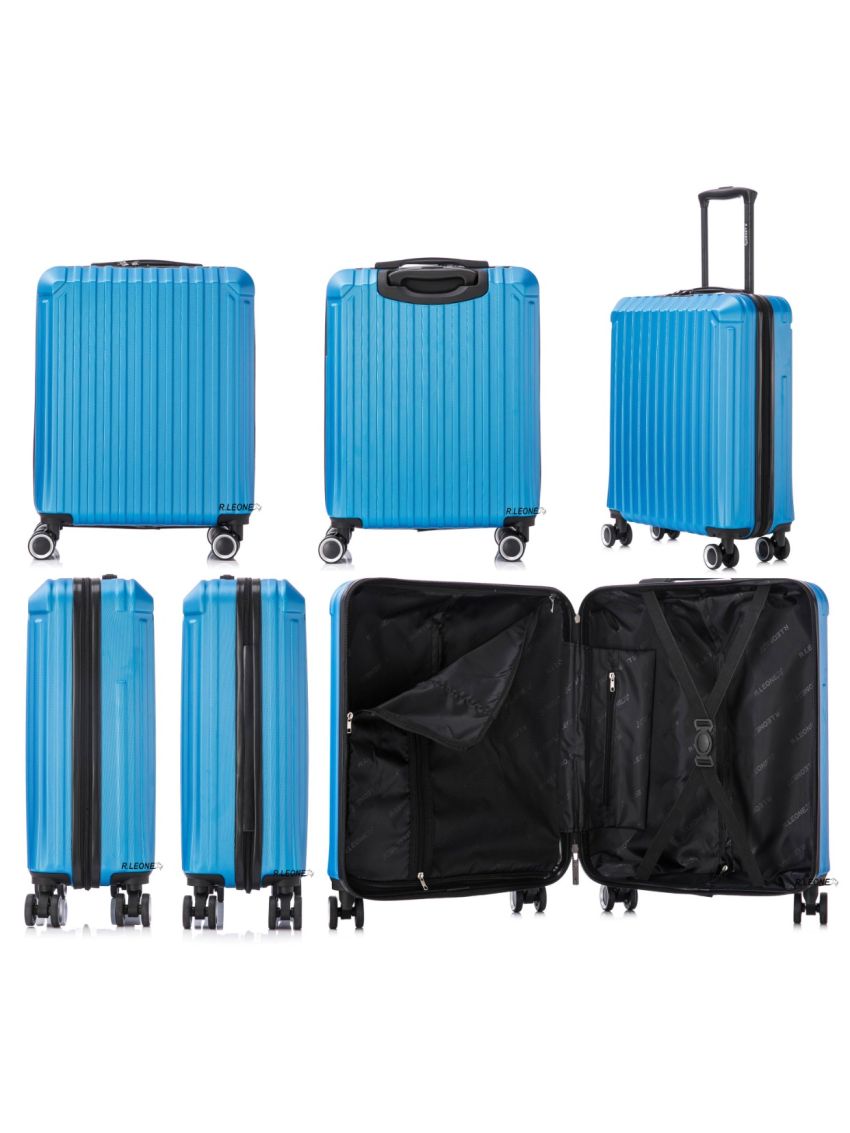 R.Leone Valigia Ryanair 55x40x20 cm + 40x20x25 cm 1pezzo a Set 2 Pezzi Trolley Bagaglio a mano 4 Ruote e Beauty Case in ABS 2208 2