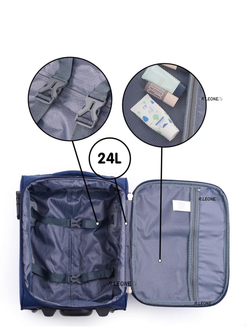 R.Leone Bagaglio a Mano 40x30x20cm Wizzair Vueling 2 Ruota in stoffa A16