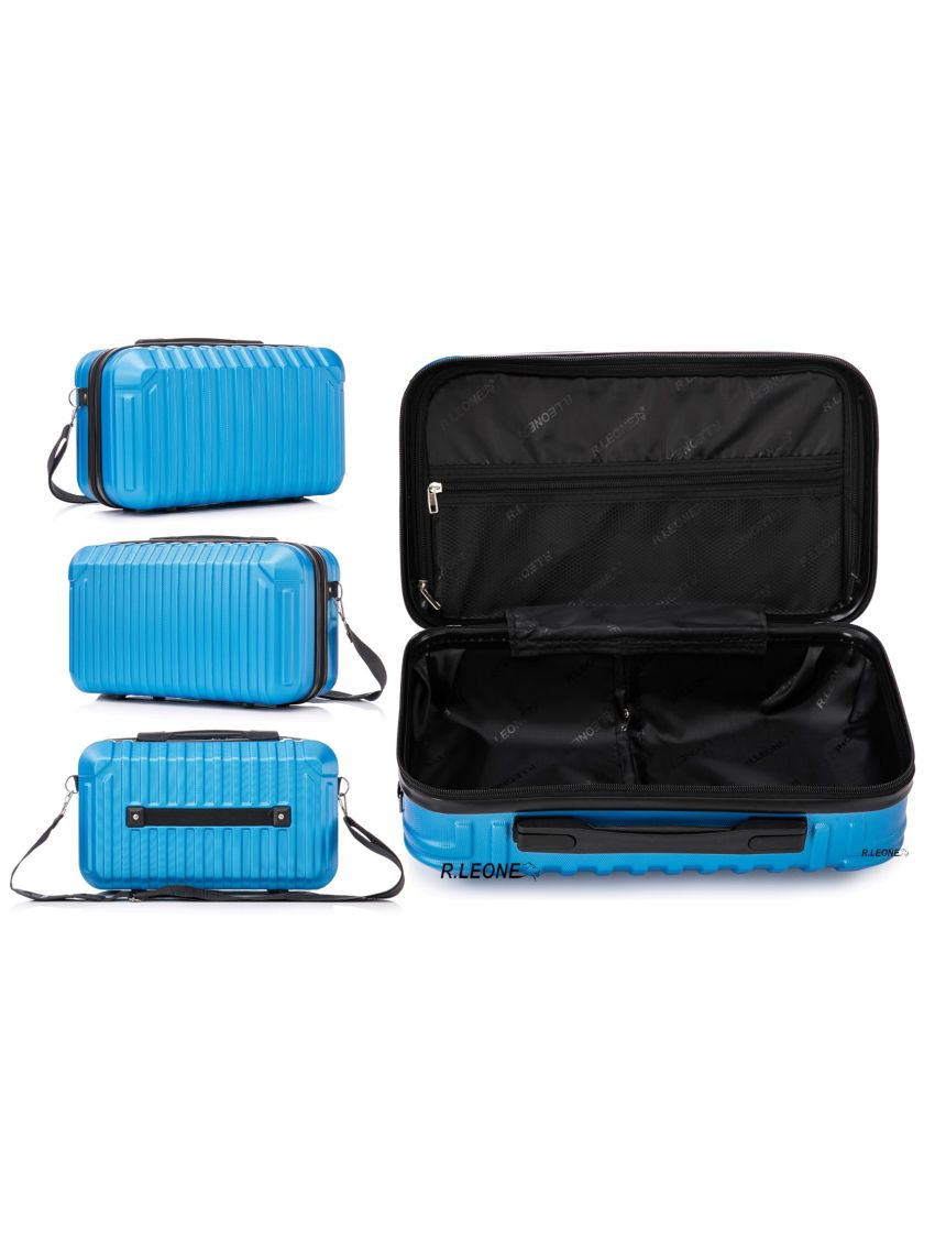 R.Leone Valigia Ryanair 55x40x20 cm + 40x20x25 cm 1pezzo a Set 2 Pezzi Trolley Bagaglio a mano 4 Ruote e Beauty Case in ABS 2208 2
