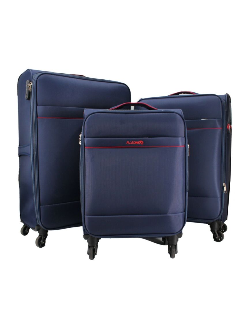 VALIGIA FINO SET 3 GRANDE MEDIO BAGAGLIO MANO STOFFA ULTRA LEGGERO 4 RUOTE 8485