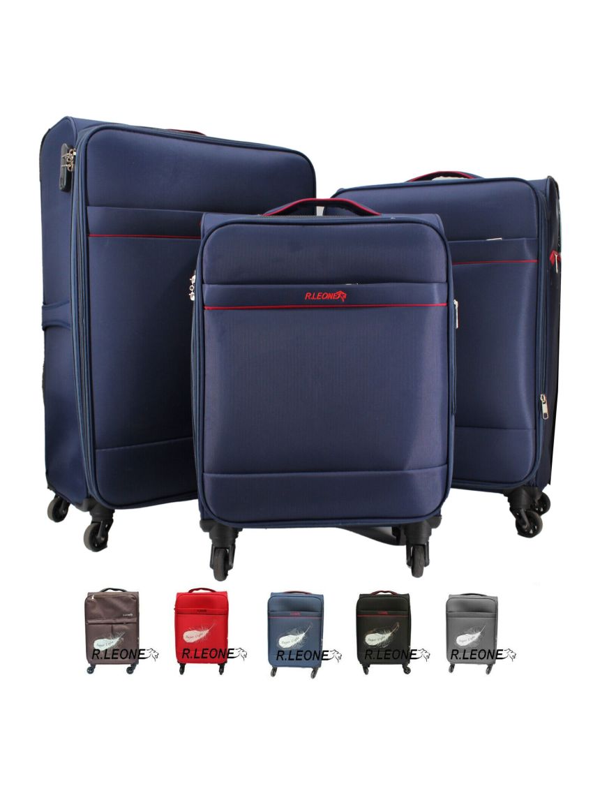 VALIGIA FINO SET 3 GRANDE MEDIO BAGAGLIO MANO STOFFA ULTRA LEGGERO 4 RUOTE 8485