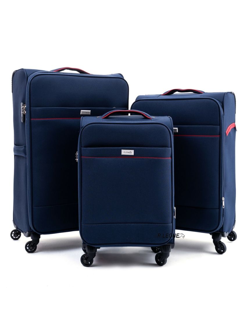 VALIGIA FINO SET 3 GRANDE MEDIO BAGAGLIO MANO STOFFA ULTRA LEGGERO 4 RUOTE 8483