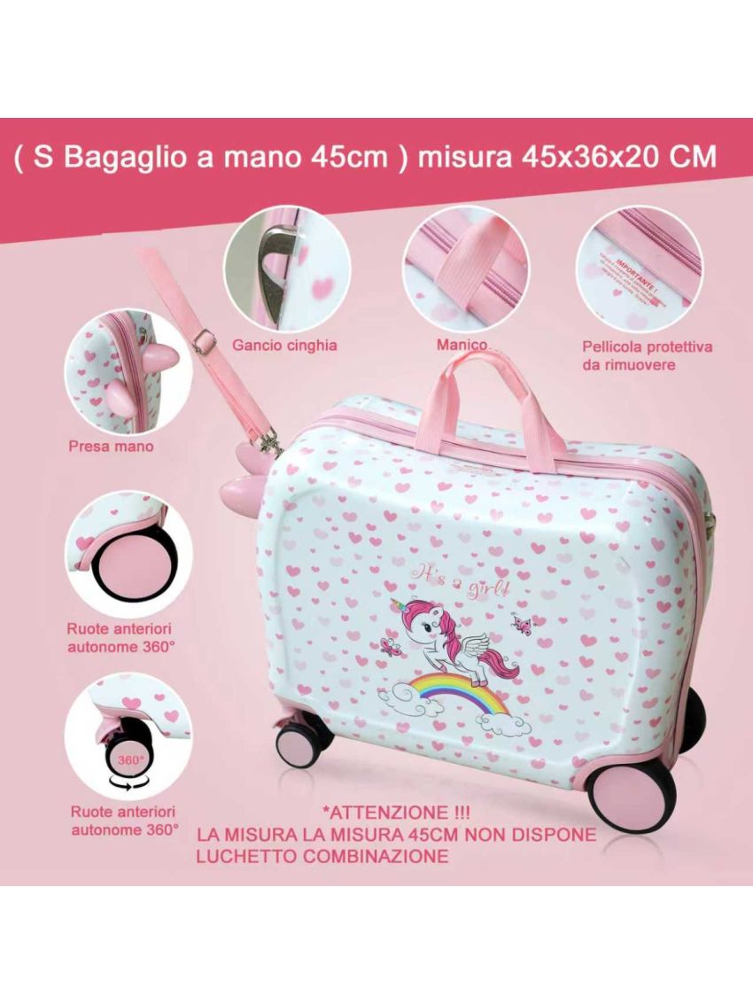 R.Leone Valigia Cavalcabile per Bambina EasyJet 45x36x20 cm + 30x23x14 cm Set 2 Pezzi Trolley Bagaglio a mano 4 Ruote e Zaino 3252