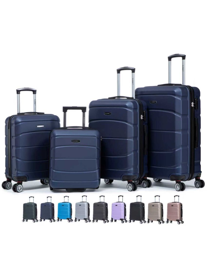 R.Leone Valigia da 1 Fino a Set 4 Trolley Rigido grande, medio, bagaglio a mano 55x40x23 cm Wizz, ITA Airways e bagaglio 45x36x20 cm EasyJet in ABS 8001