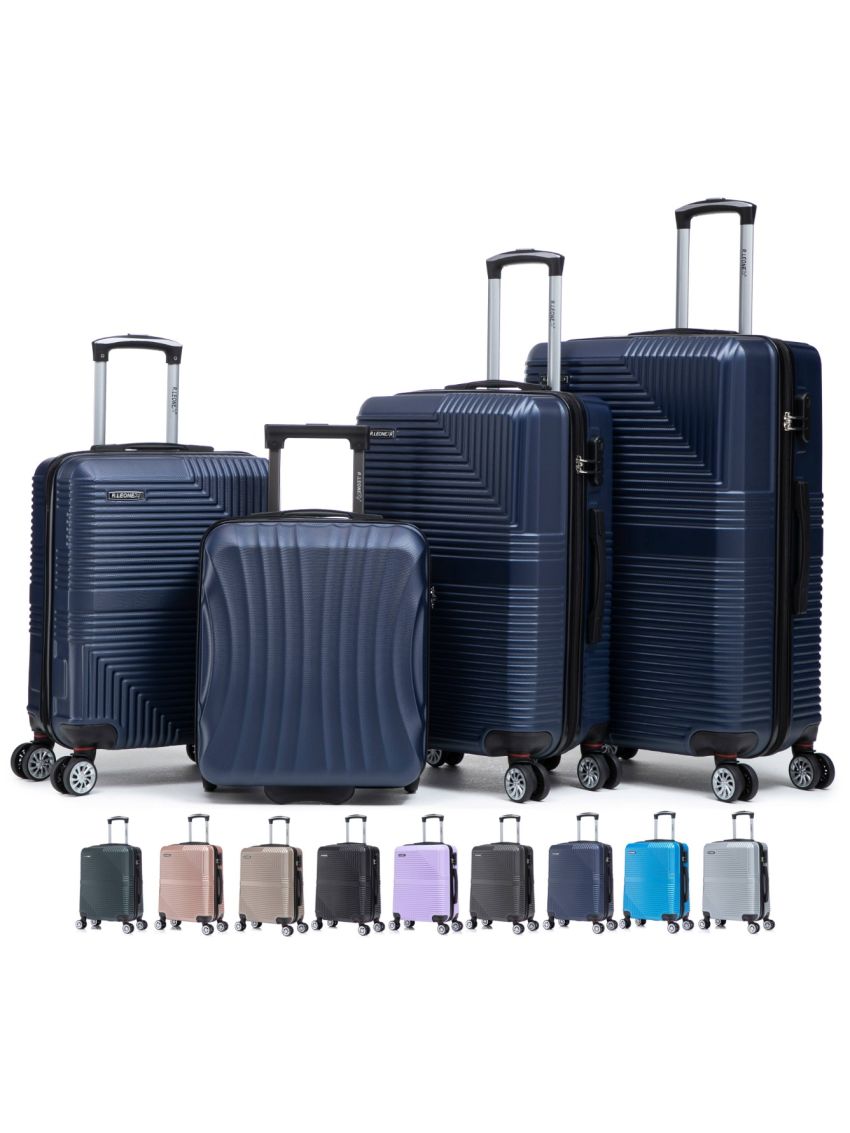 R.Leone Valigia da 1 Fino a Set 4 Trolley Rigido grande, medio, bagaglio a mano 55x40x23 cm Wizz, ITA Airways e bagaglio 45x36x20 cm EasyJet in ABS 8005