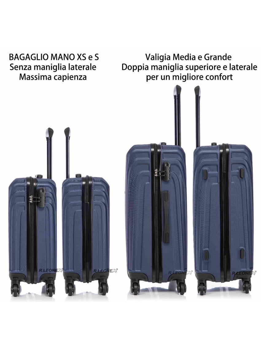 R.Leone Valigia da 1 Fino a Set 4 Trolley Rigido grande, medio, bagaglio a mano e bagaglio EasyJet 45X36X20cm 4 ruote in ABS 9002