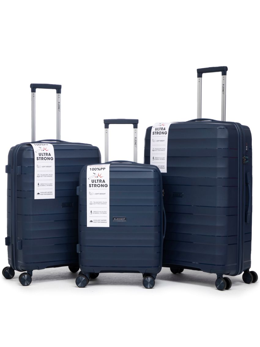 R.Leone Valigia da 1 Fino a Set 3 Bagaglio a mano 55x40x20 Ryanair, Medio, Grande Ultra Strong Antiurto Resistente Trolley rigido leggero 8 ruote in Polipropilene 9180