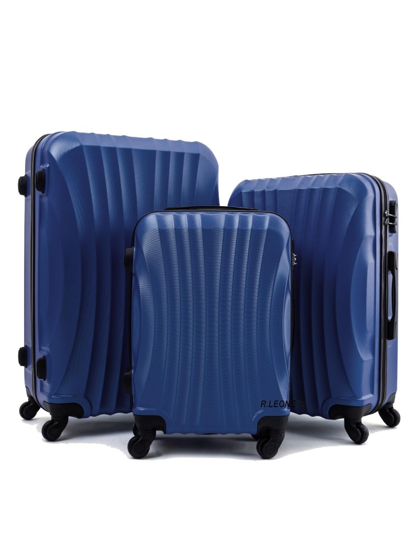 R.Leone Valigia da 1 pezzo Fino a Set 4 Trolley Rigido grande, medio, bagaglio a mano e beauty case 4 ruote in ABS 2037