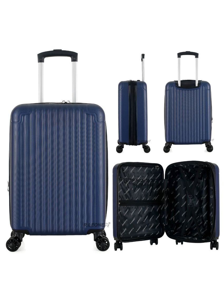 R.Leone Valigia 55x35x20 espandibile 55x35x25 cm Trolley Bagaglio a mano 4 Ruote in ABS Air Asia, Air France, Ita airways, KLM, EasyJet, Ryanair 3182 