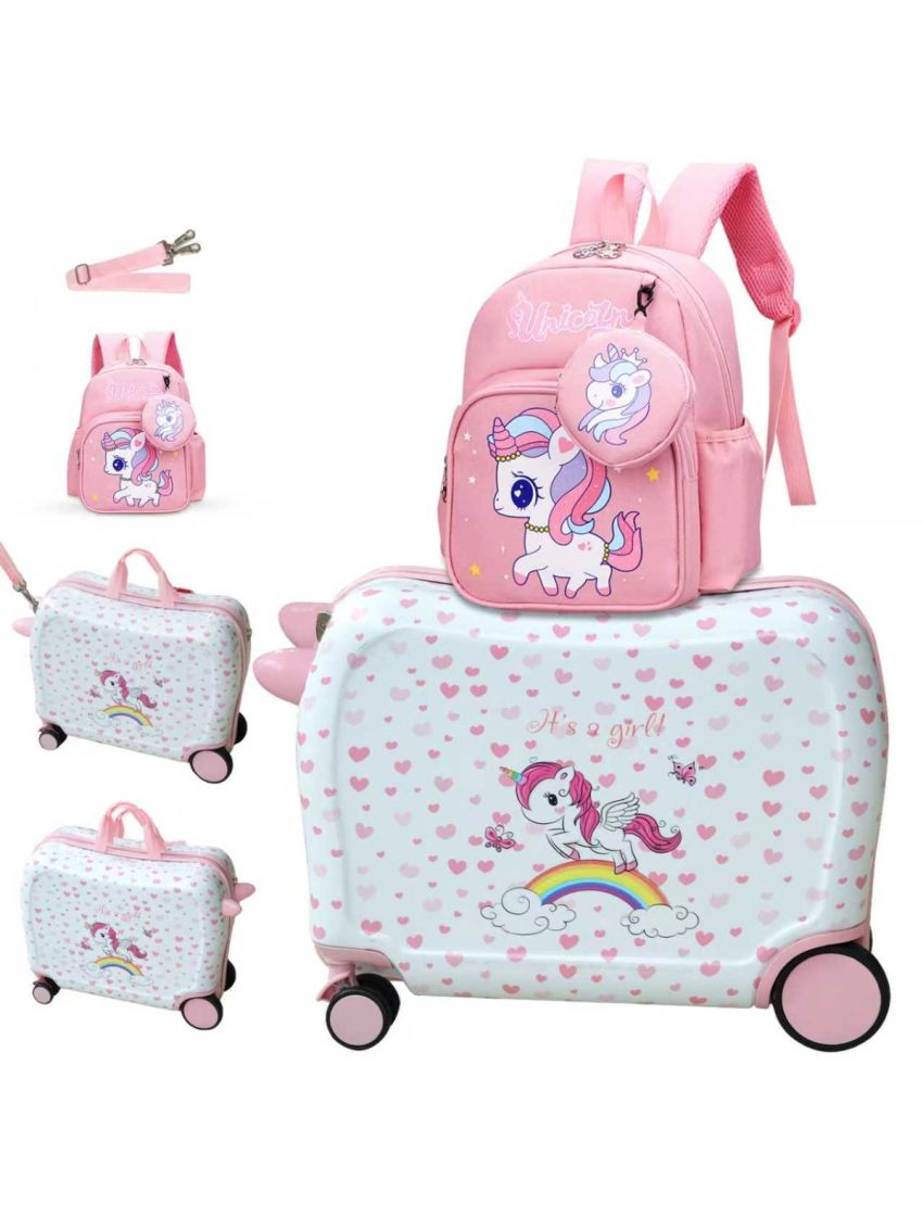 R.Leone Valigia Cavalcabile per Bambina EasyJet 45x36x20 cm + 30x23x14 cm Set 2 Pezzi Trolley Bagaglio a mano 4 Ruote e Zaino 3252