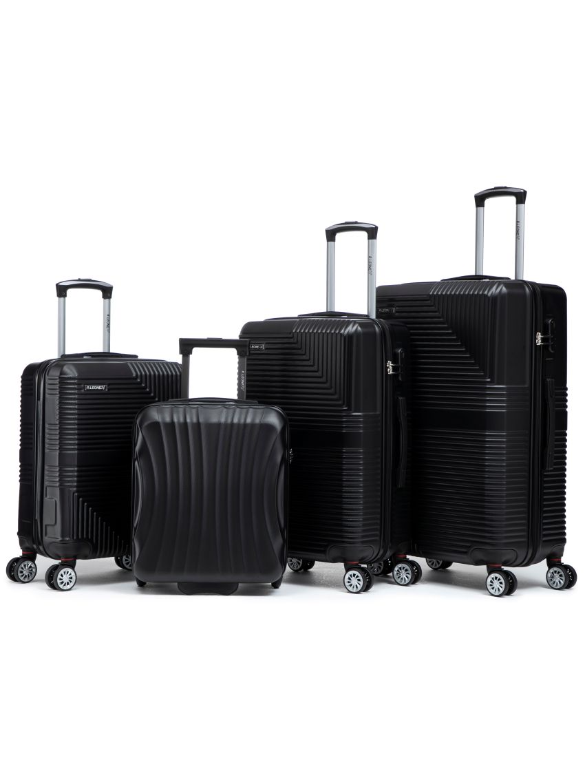 R.Leone Valigia da 1 Fino a Set 4 Trolley Rigido grande, medio, bagaglio a mano 55x40x23 cm Wizz, ITA Airways e bagaglio 45x36x20 cm EasyJet in ABS 8005-SET 3 L M XS-Nero
