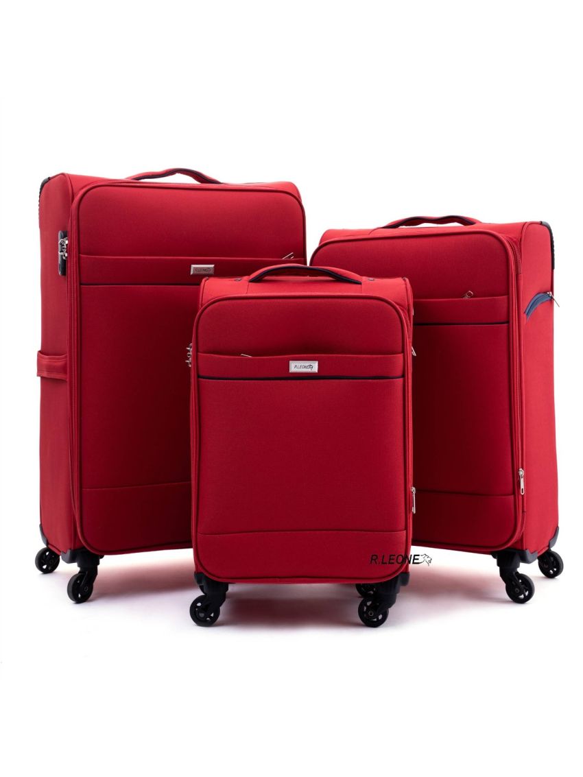 R.Leone Valigia da 1 pezzo Fino a Set 3 Trolley Stoffa ultra leggero grande, medio e bagaglio a mano 4 ruote 8485 