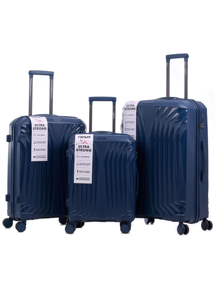R.Leone Valigia da 1 Fino a Set 3 Bagaglio a mano 55x40x20 Ryanair, Medio, Grande Ultra Strong Antiurto Resistente Trolley rigido leggero 8 ruote in Polipropilene 8812
