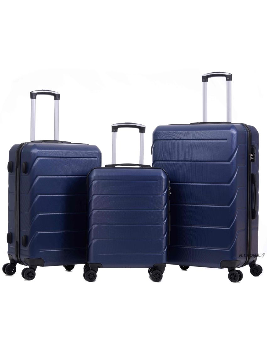 R.Leone Valigia da 1 Fino a Set 3 Bagaglio a mano 55x40x20 Ryanair, Medio, Grande Ultra Resistente Trolley rigido leggero 8 ruote in ABS 2220