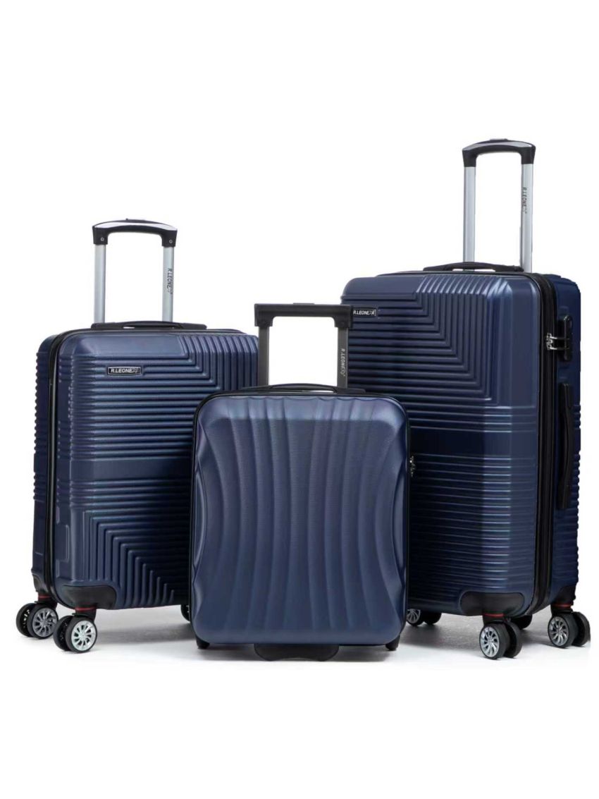 R.Leone Valigia da 1 Fino a Set 4 Trolley Rigido grande, medio, bagaglio a mano 55x40x23 cm Wizz, ITA Airways e bagaglio 45x36x20 cm EasyJet in ABS 8005