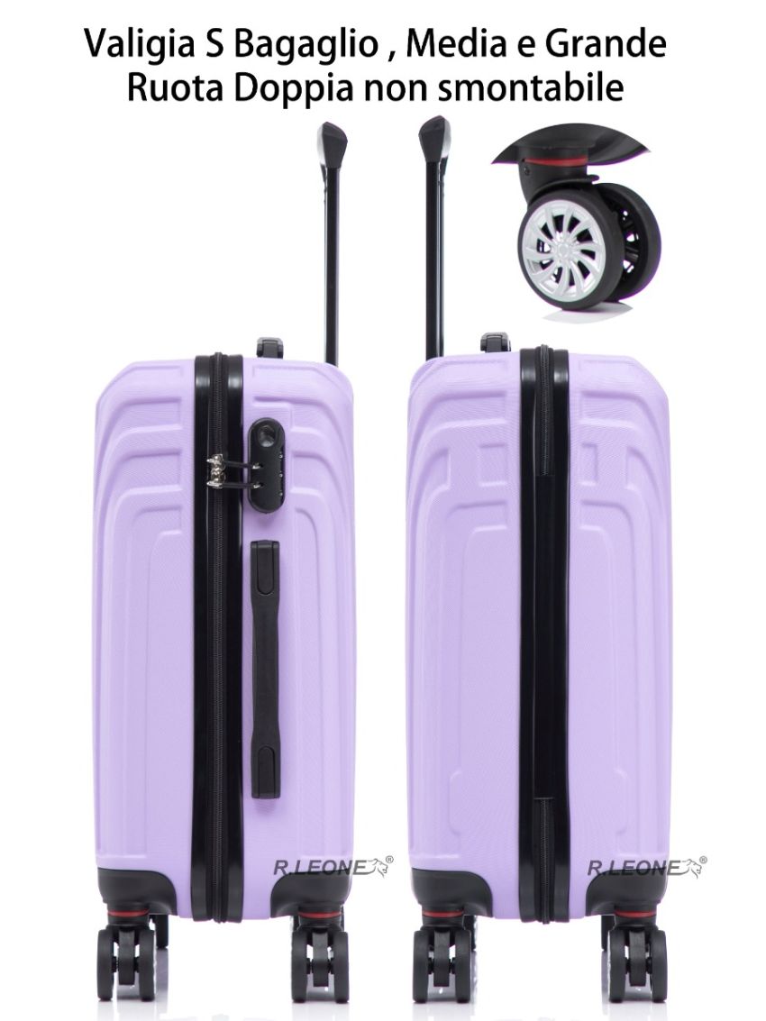 R.Leone Valigia da 1 Fino a Set 4 Trolley Rigido grande, medio, bagaglio a mano 55x40x23 cm Wizz, ITA Airways e bagaglio 45x36x20 cm EasyJet in ABS 9001 NEW