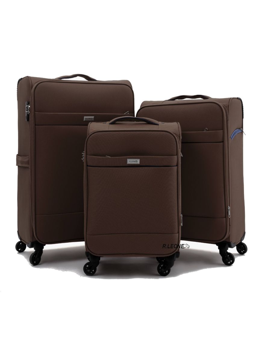 R.Leone Valigia da 1 pezzo Fino a Set 3 Trolley Stoffa ultra leggero grande, medio e bagaglio a mano 4 ruote 8485 