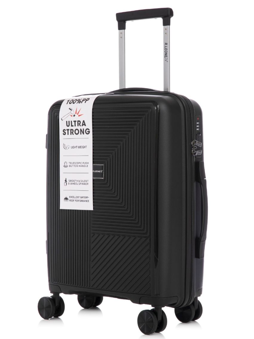 R.Leone Valigia da 1 Fino a Set 3 Bagaglio a mano 55x40x20 Ryanair, Medio, Grande Ultra Strong Antiurto Resistente Trolley rigido leggero 8 ruote in Polipropilene 9188