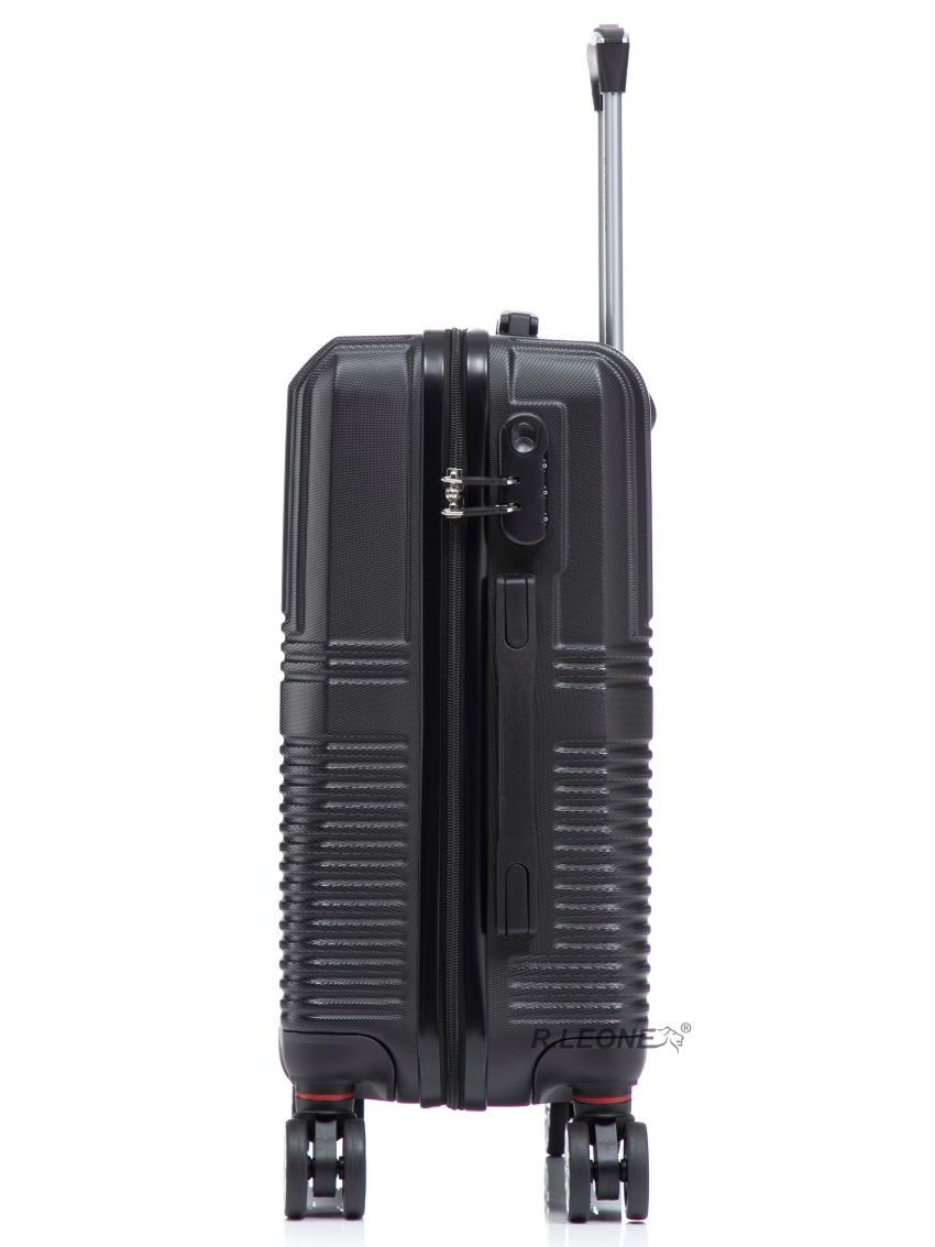 R.Leone Valigia da 1 Fino a Set 4 Trolley Rigido grande, medio, bagaglio a mano 55x40x23 cm Wizz, ITA Airways e bagaglio 45x36x20 cm EasyJet in ABS 8005-SET 3 L M XS-Nero