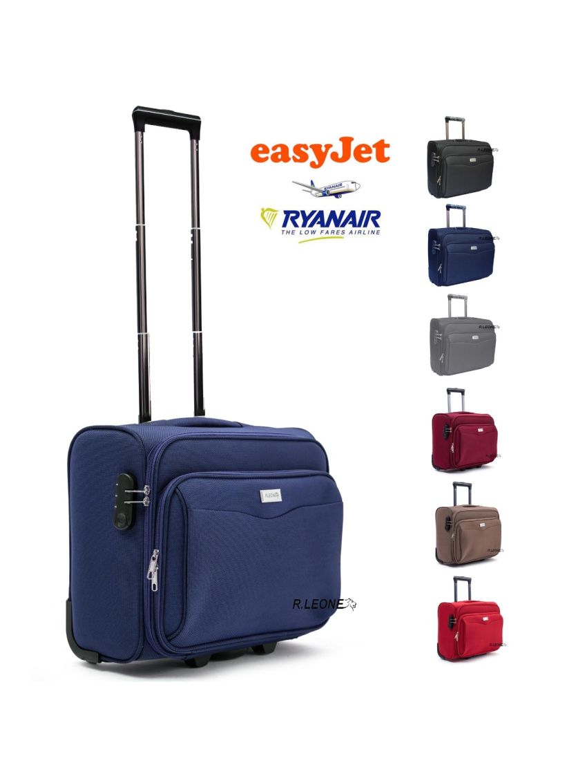 R.Leone Valigia bagaglio a mano 2 Ruote rinforzate Pilota Poliestere Stoffa adatto easyjet 45X36X20