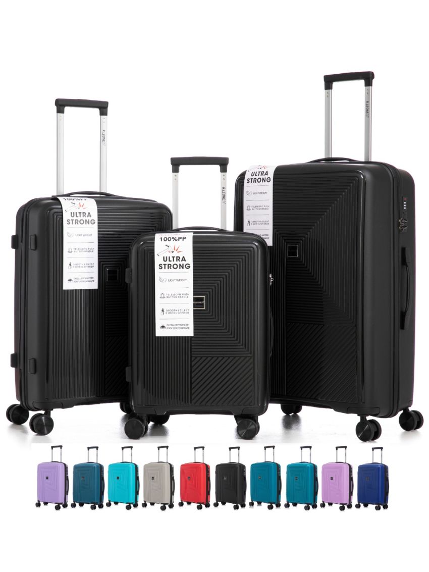 R.Leone Valigia da 1 Fino a Set 3 Bagaglio a mano 55x40x20 Ryanair, Medio, Grande Ultra Strong Antiurto Resistente Trolley rigido leggero 8 ruote in Polipropilene 9188