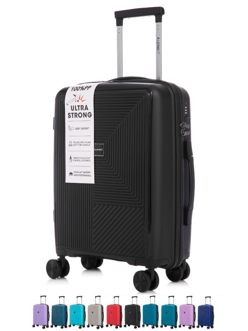 R.Leone Valigia da 1 Fino a Set 3 Bagaglio a mano 55x40x20 Ryanair, Medio, Grande Ultra Strong Antiurto Resistente Trolley rigido leggero 8 ruote in Polipropilene 9188