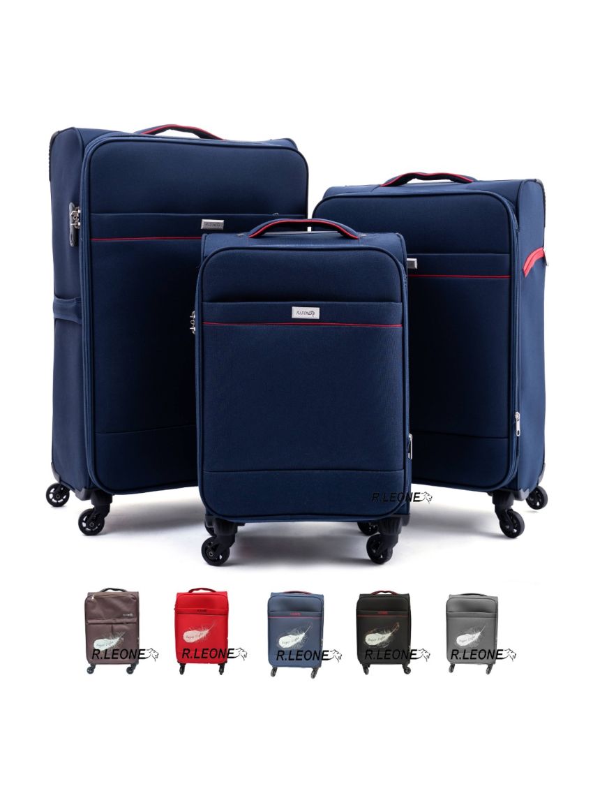 R.Leone Valigia da 1 pezzo Fino a Set 3 Trolley Stoffa ultra leggero grande, medio e bagaglio a mano 4 ruote 8485 