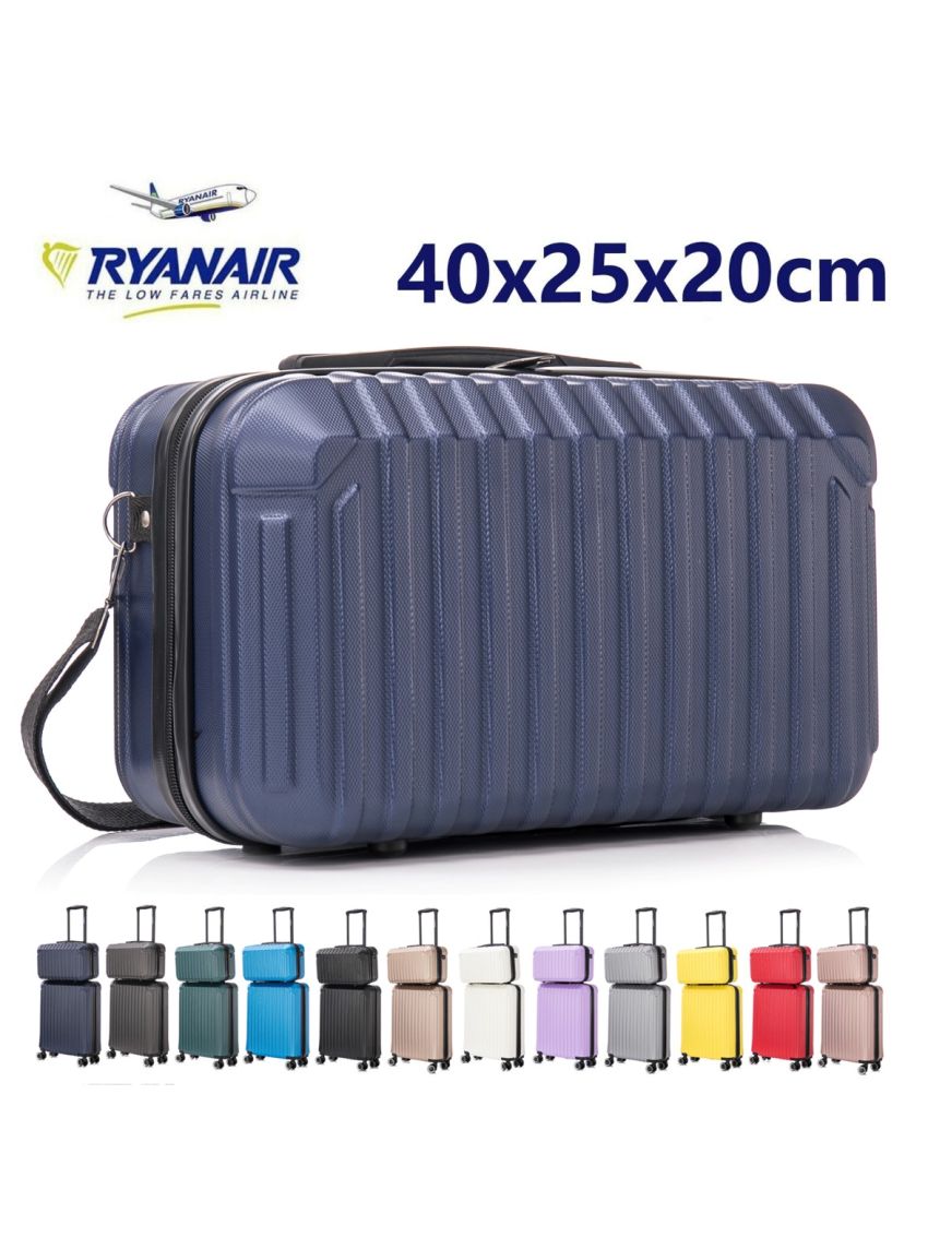  R.Leone Valigia Ryanair 55x40x20 cm + 40x20x25 cm 1pezzo a  Set 2 Pezzi Trolley Bagaglio a mano 4 Ruote e Beauty Case in ABS 2208 1