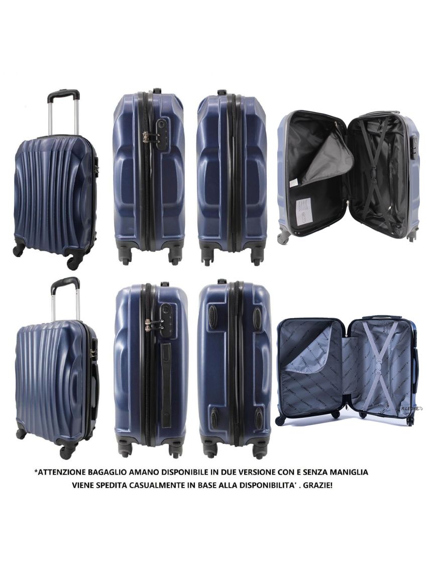R.Leone Valigia 55x40x20 cm Bagaglio a mano 4 Ruote smontabile 60x40x20 Capienza Massima Trolley in ABS adatto Ryanair, Easyjet, Wizzair, Iberia, Lufthansa, Tui, Vueling -BLU-S ( Bagaglio mano )