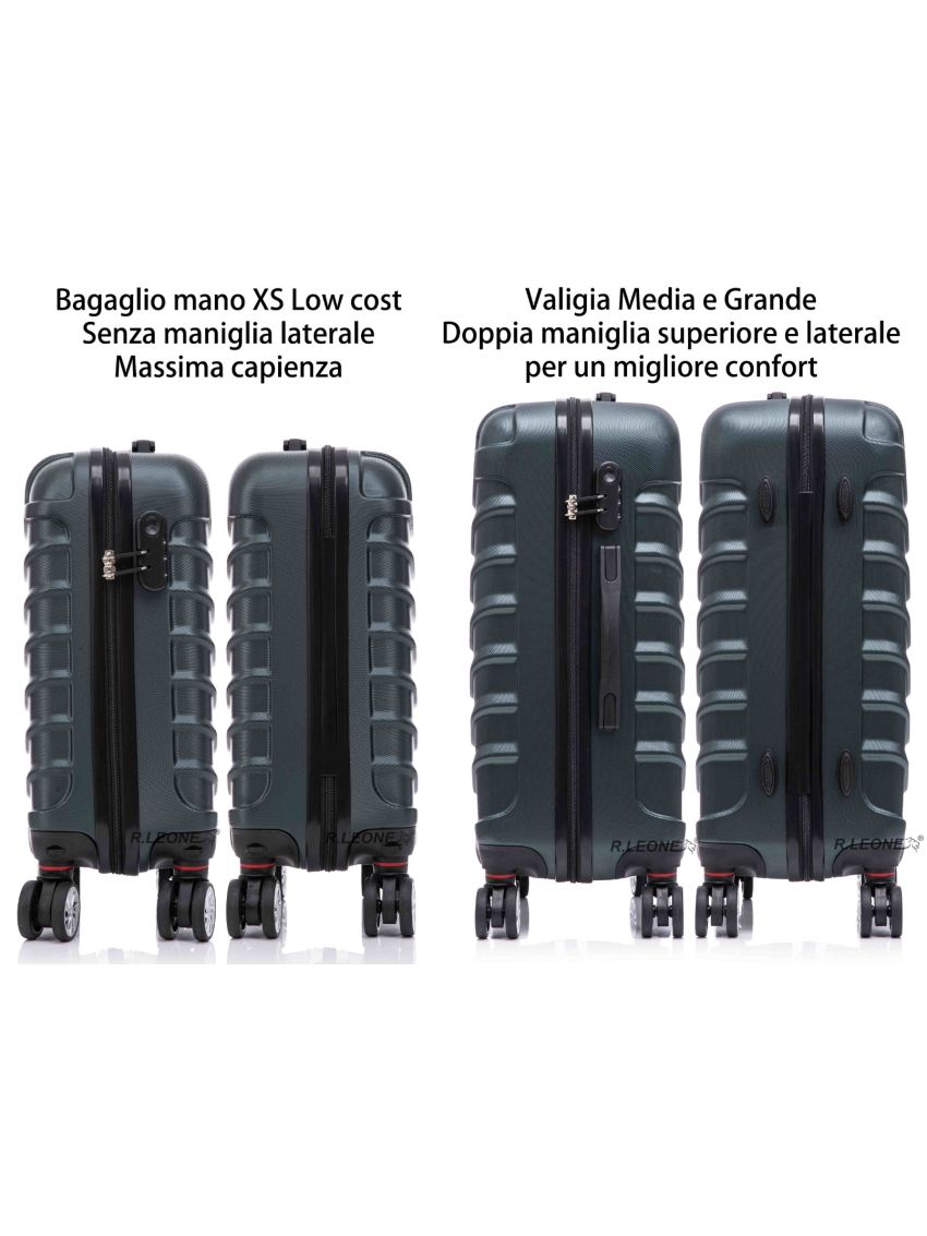 R.Leone Valigia da 1 Fino a Set 3 Trolley Rigido grande, medio, bagaglio a mano  EasyJet 45X36X20cm 4 ruote in ABS 20261